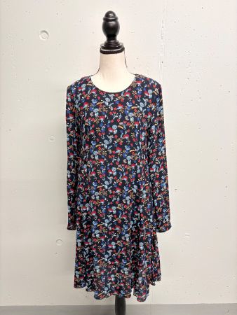 Marc O`Polo geblümtes Kleid 34 Viskose schwarz blau langarm